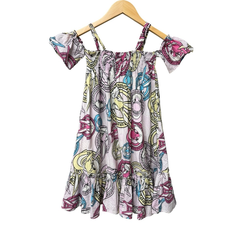 monnalisa Looney Tunes Muslin Dress Girls Size 5 Italian Luxury Off The Shoulder